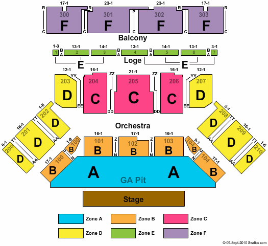 Toyota Oakdale Theatre End Stage Pit Zone Seating Chart